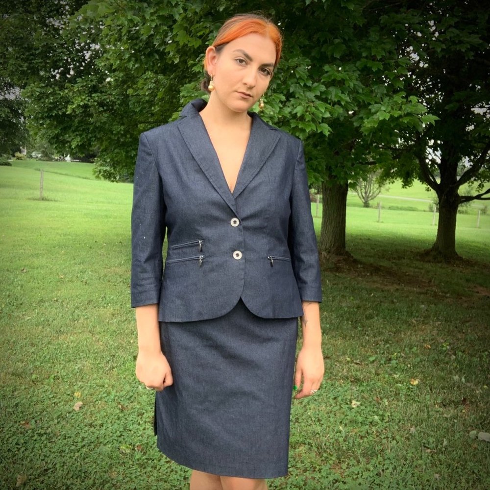 New York & Co grey blue structured two piece suit